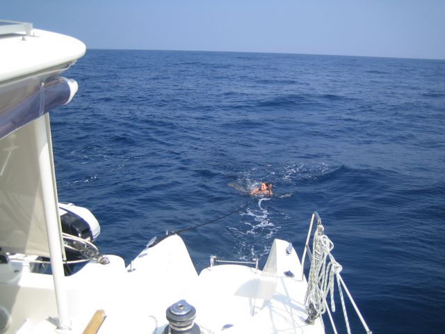 Amy catching an Indian Ocean swim on calm passage