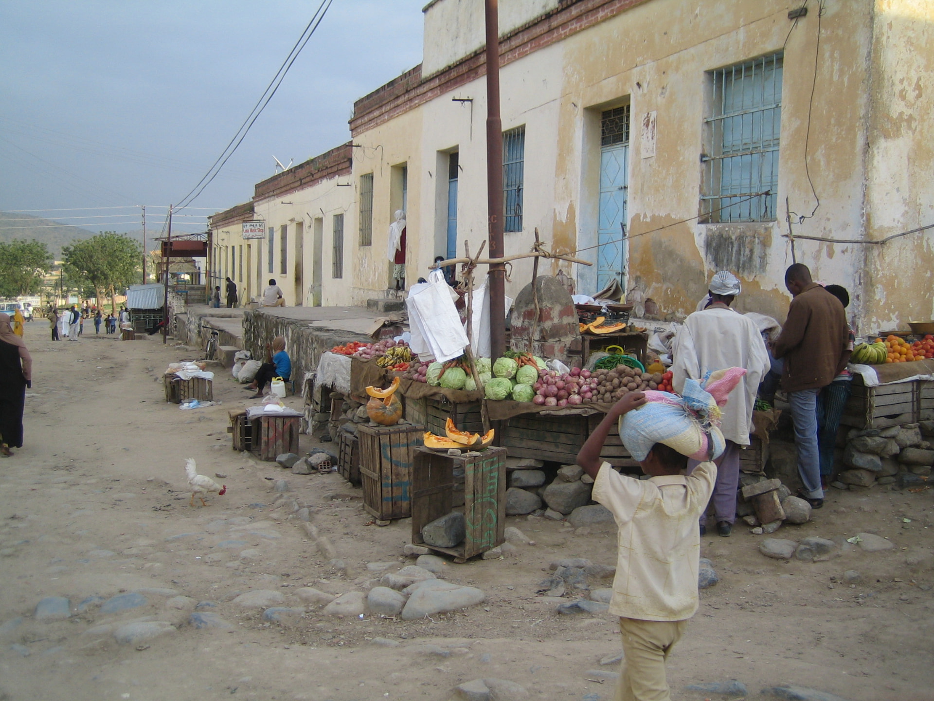 Small town bus stop Central Eritrea enroute to Asmara