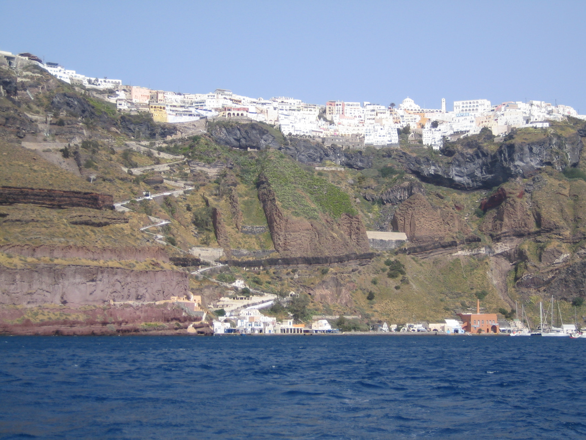 The town of Fira above the old port, Santorini