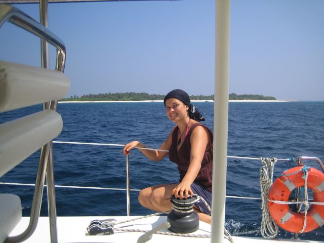 Amy in the Maldives living her dream of sailing around the world - Free Spirit style