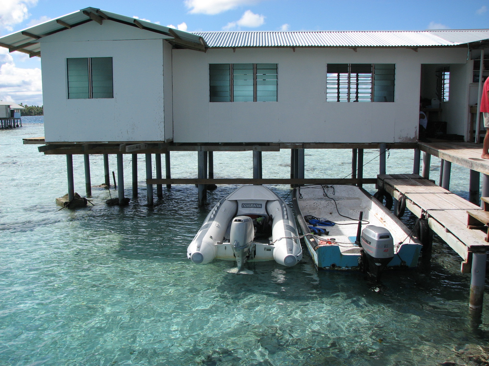 Dinghy at the pearl farm dock, Tuamotus