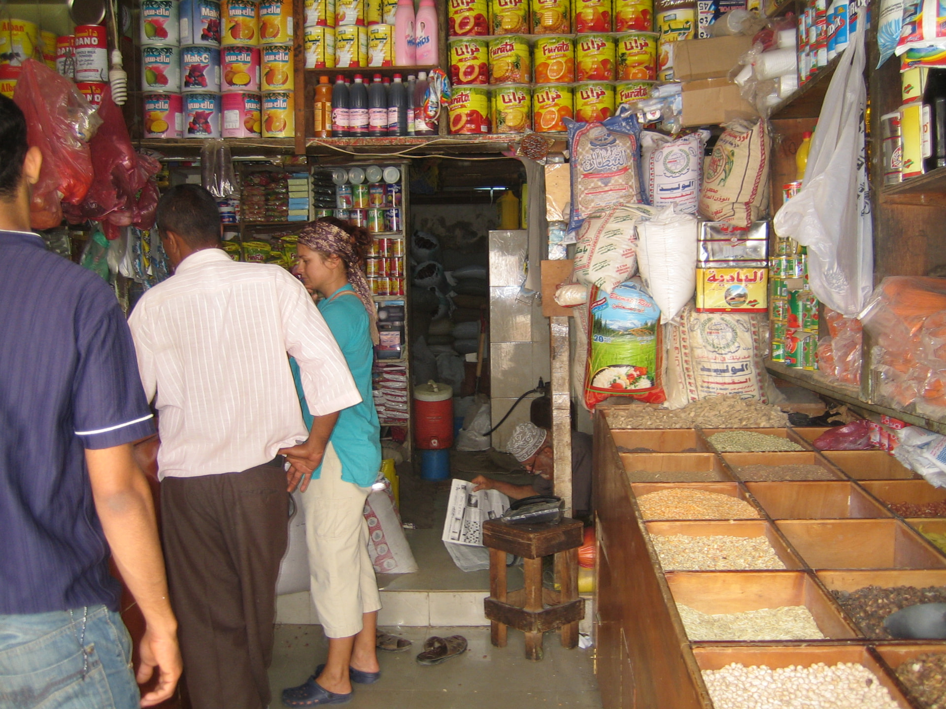 Amy shopping in a local store in Aden