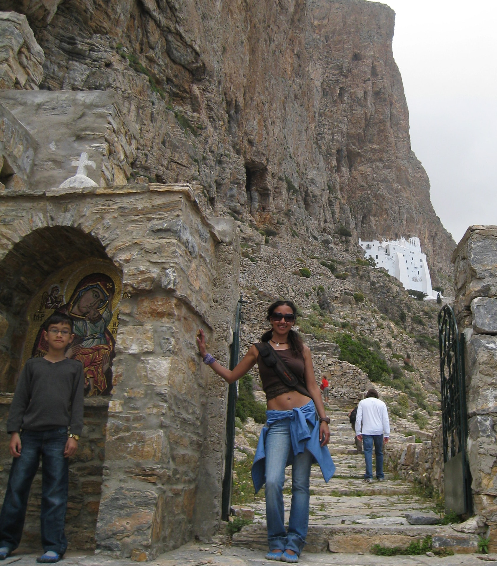 Milli and Indi at the Monastery of Hozoviotissa, Amorgos